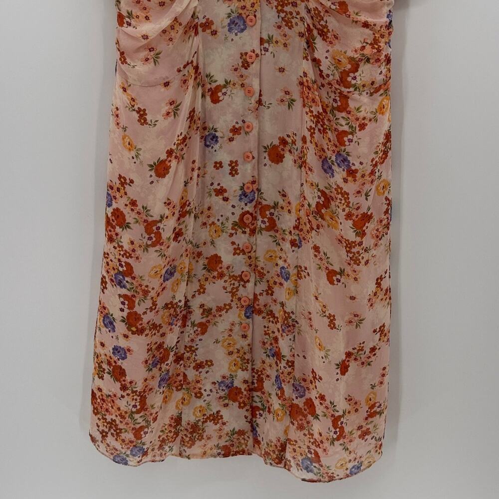 Sundance Women's Catalog Peach Floral Print 100% Silk Ruffle Midi Dress - 6 - Picture 3 of 7